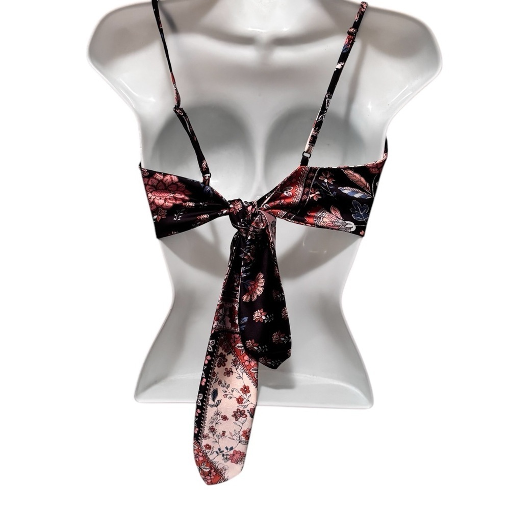 70’s Retro Inspired Silky Halter Top Floral Print Black Rose Gold Size S~M